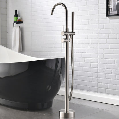 Single Handle Freestanding Tub Filler Floor Mount Bathtub Faucet with Handheld Shower (Brushed Nickel)