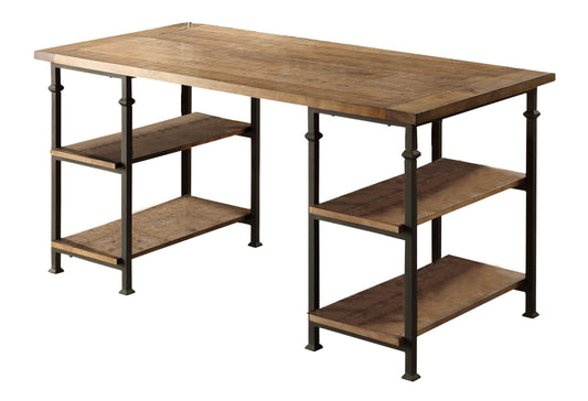 Vintage Industrial 1pc Writing Desk with 4 Open Shelves Rustic Poplar Finish Solid Wood and Metal Furniture Modern Design Office Table