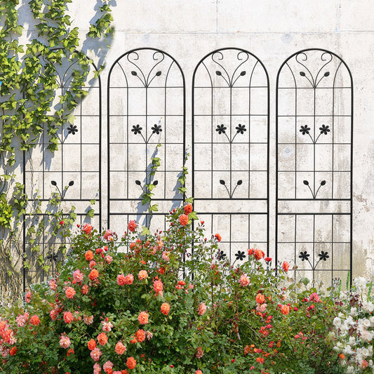 4 Pack Metal Garden Trellis 86.7' x 19.7' Rustproof Trellis for Climbing Plants Outdoor Flower Support Black