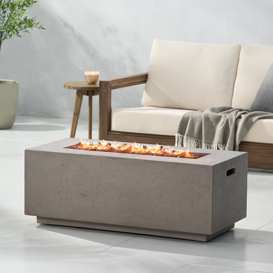 40' Outdoor 40,000 BTU Rectangular MgO Concrete Propane Fire Pit, Dark Grey (Tank Cover not Included)
