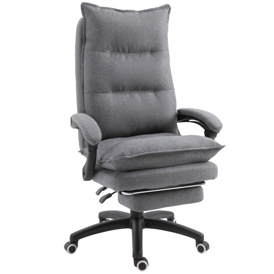 Vinsetto 360° Swivel Executive Home Office Chair Adjustable Height Linen Style Fabric Recliner with Retractable Footrest and Double Padding, Grey