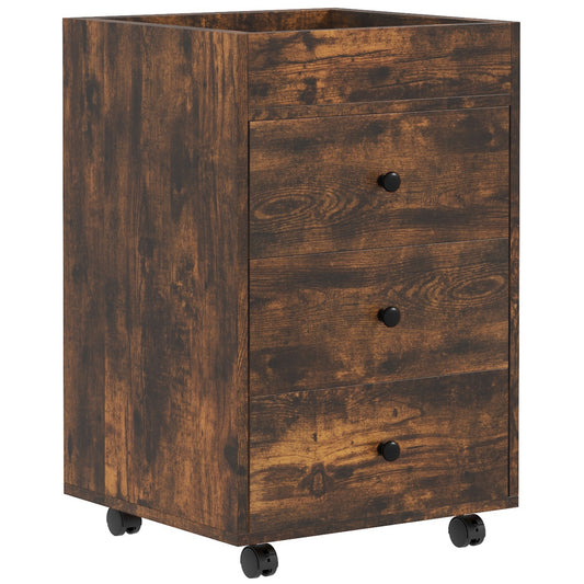 HOMCOM 3 Drawer Home Office Storage Cabinet, Office Drawer on Wheels with Removable Tray, Under Desk Printer Stand with Storage, Rustic Brown