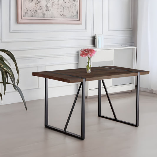 55' Dining Table modern rustic Industrial Rectangular MDF Walnut color For 4-6 Person, With 1.5' Thick Engineered Wood Tabletop and Black Metal Legs, For writing DeskKitchen terrace Dining Living Room