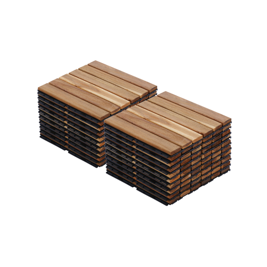 20 PCS Interlocking Deck Tiles Striped Pattern, 12' x 12' Square Yellow Acacia Hardwood Outdoor Flooring for Patio, Bancony, Pool Side,...
