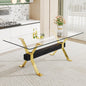 Dining table. Modern tempered glass dining table. Large modern office desk with gold plated metal legs and MDF crossbars, suitable for both home and office use. Kitchen. 79 ''x39''x30 ''  1105