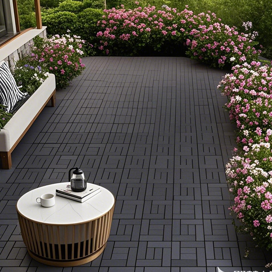 ZZ Style 12' Patio Deck Tiles, DIY Module Interlocking Decking Tiles Floor Tile Outdoor and Indoor,Easy and Quick Installation Court Tiles for Porch Poolside Balcony Backyard 44pcs DARK GRAY