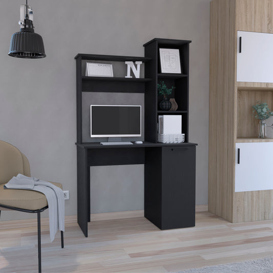 Carson Computer Desk with Hutch, Single Door Cabinet, Expansive Work Surface and 3-Tier Storage Shelves