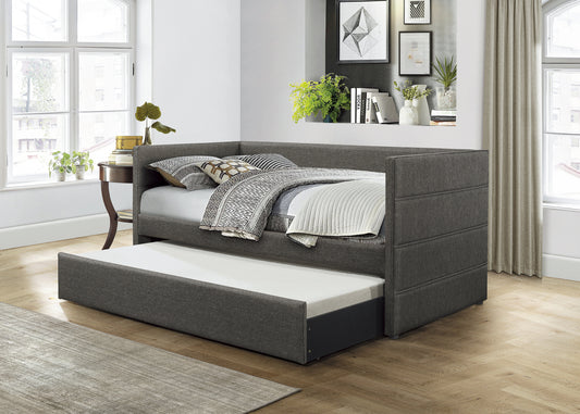 Modern Style Daybed with Trundle Dark Gray Fabric Upholstered Wooden Furniture 1pc