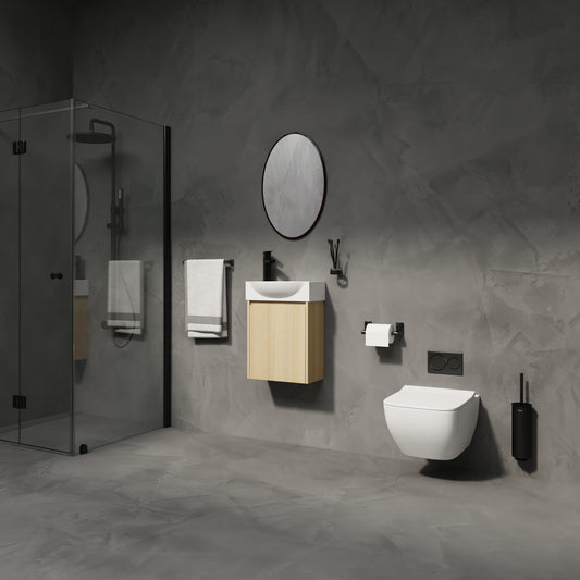 16 'Bathroom Vanity Sink Combo for Small Space, Modern Small Bathroom Vanity with Ceramic Sink, Small Bathroom Sink Cabinet Set ,Oak