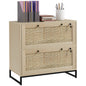 Vinsetto 2 Drawer File Cabinet with Lock, Vertical Filing Cabinet with Keys, Rattan Drawers and Adjustable Hanging Bar for Letter, A4 and Legal Size Paper, Natural