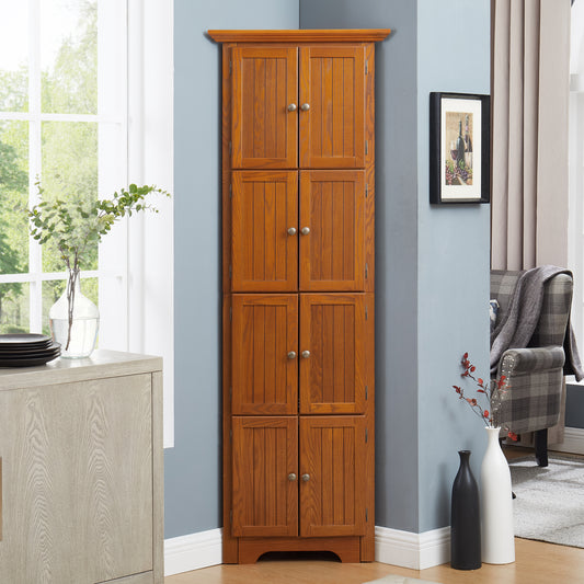 4-Tier 72' Corner Kitchen Pantry Storage Cabinet with 8 Doors Tall Storage Cabinet, Corner Cabinet and Shelves, Home farmhouse bookshelf Cabinet for Bathroom, Living room, Kitchen OAK