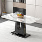 A modern, minimalist, and luxurious dining table with a white imitation marble tabletop and MDF legs with U-shaped brackets. Tables in restaurants and living rooms 63'*35.4'*30  F-U