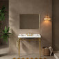VICI 36' Bathroom Console Sink, Wall-Mounted White Ceramic Vanity Basin with 3 Pre-drilled Faucet Holes, Freestanding Stainless Steel Support Legs with Towel Bar, No Faucet, Gold Color