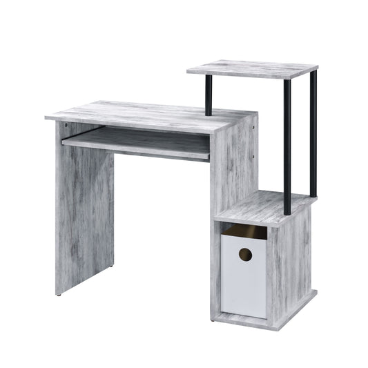 Antique White and Black Computer Desk with Keyboard Tray