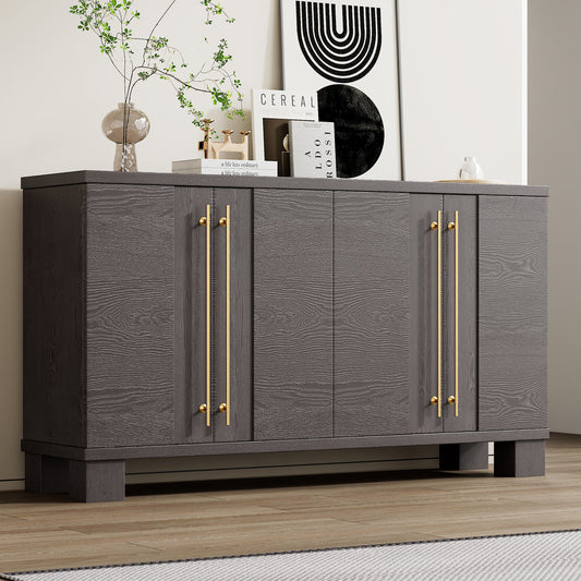 TREXM Sideboard Buffet Cabinet with Storage, Wood Sideboard with Adjustable Shelves and Gold Handles for Kitchen, Dining Room and Living Room (Taupe)