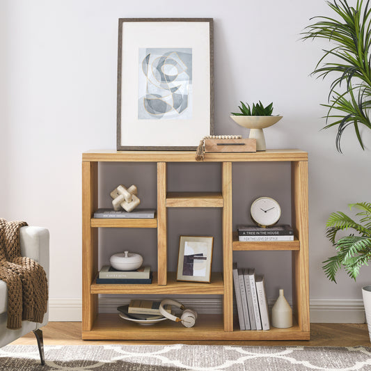 Open Wooden Open Shelf Bookcase, Freestanding Display Storage Cabinet with 7 Cube Storage Spaces, Floor Standing Bookshelf, Entryway, Living Room Storage Cabinet