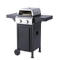 2-Burner Propane Gas BBQ Grill, Pizza Box, 24600BTU Output With Wire Enamel Cooking Grids For Outdoor Barbecue, Foldable Side Table, Hanging Basket, Stainless Steel