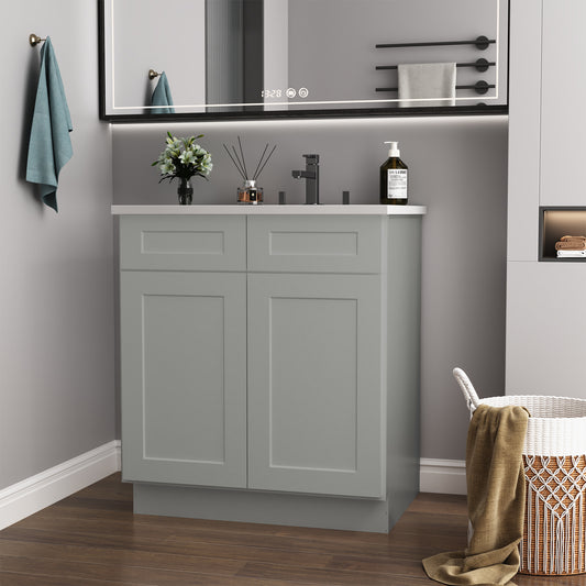 30'in. W x 21'in. D x 34.5'in. H in Shaker Grey Plywood Ready to Assemble Floor Vanity Sink Base Kitchen Cabinet