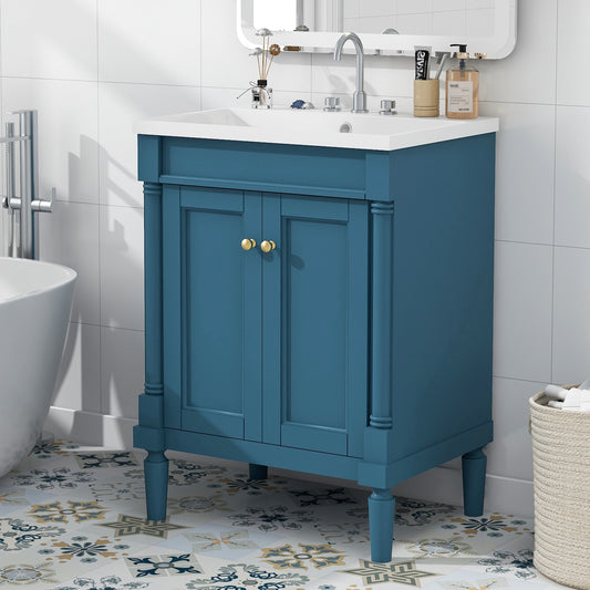 24'' Bathroom Vanity with Top Sink, 2-Tier Modern Bathroom Storage Cabinet, Single Sink Bathroom Vanity, Large Storage Shelves
