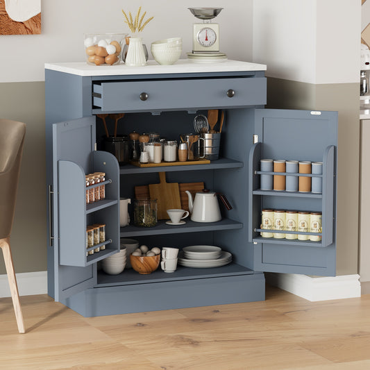 [Assembly Video Provided] TOPMAX Modern Freestanding Kitchen Pantry,Buffet Food Storage, Coffee Bar Cabinet with Drawer, 2 Adjustable Shelves and 2 Door Shelves for Dining, Kitchen, Gray
