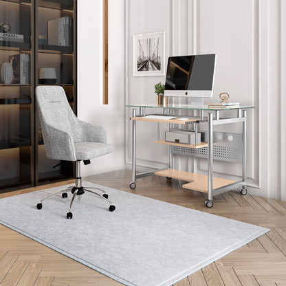Techni Mobili Rolling Computer Desk, Glass and Silver