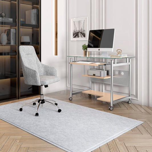 Techni Mobili Rolling Computer Desk, Glass and Silver