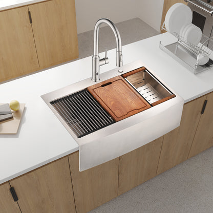 33x22x10'Farmhouse Apron Single Bowl Stainless Steel Kitchen Sink with Workstation