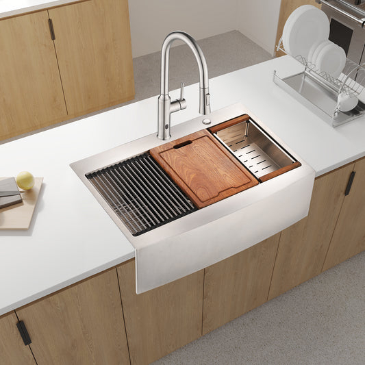 33x22x10'Farmhouse Apron Single Bowl Stainless Steel Kitchen Sink with Workstation