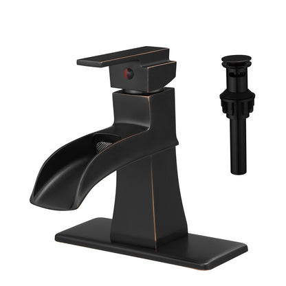 Sink Faucet With Deck Plate Waterfall ORB with Pop Up Drain and Supply Lines Bathroom faucets for Sink 1 Hole One Handle Faucets Vanity Bath Mixer Tap