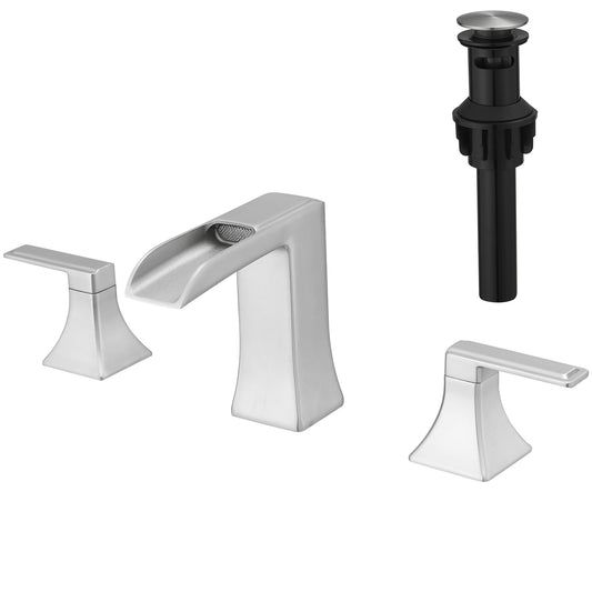 Bathroom Faucets for Sink 3 Hole Brushed Nickel 8 inch Widespread Bathroom Sink Faucet with Pop Up Drain Double Lever Handle Faucet Bathroom Vanity Faucet Basin Mixer Tap Faucet with Hose