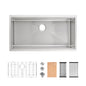 Stainless Steel Kitchen Sink, 36″x19″ Single Bowl, Undermount Handmade Sink in Brushed, with Cutting Board, Colander, Grid