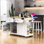K&K 48 inch Large Kitchen Island with Drop Leaf,Power Outlet,Internal Storage Rack,Rolling Kitchen Storage Cart on 5 Wheels with 5 Open Side Racks for Kitchen,Dining Room,White (Not include Stools)