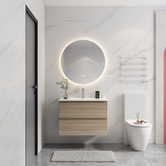 30' Wall-Mounted Bathroom Vanity With Ceramic Sink, 2-Soft Close Drawers, KD-Package