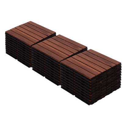 30 PCS Interlocking Deck Tiles Striped Pattern, 12' x 12' Square Acacia Hardwood Outdoor Flooring for Patio, Bancony, Pool Side,...