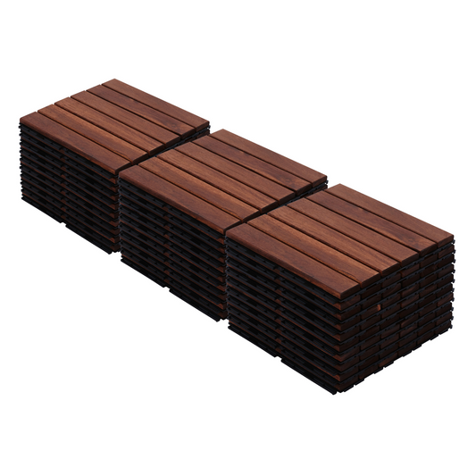 30 PCS Interlocking Deck Tiles Striped Pattern, 12' x 12' Square Acacia Hardwood Outdoor Flooring for Patio, Bancony, Pool Side,...
