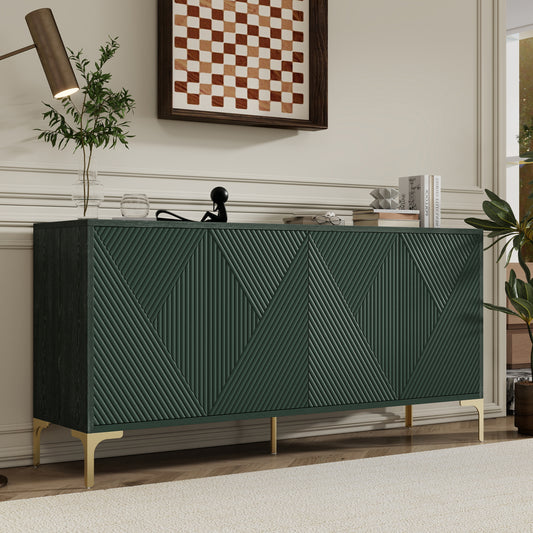Modern light luxury style 60'L Large Storage Space Sideboard with 4 Doors and Rebound Device for Living Room and Entryway (Olive green)
