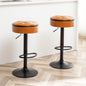 Round Storage Bar Stool Set of 2, Brown Faux Leather Height Adjustable Barstool, 360°Counter Height Swivel Stool, Armless Bar Chair with Metal Frame for Kitchen Counter Dining Living Room