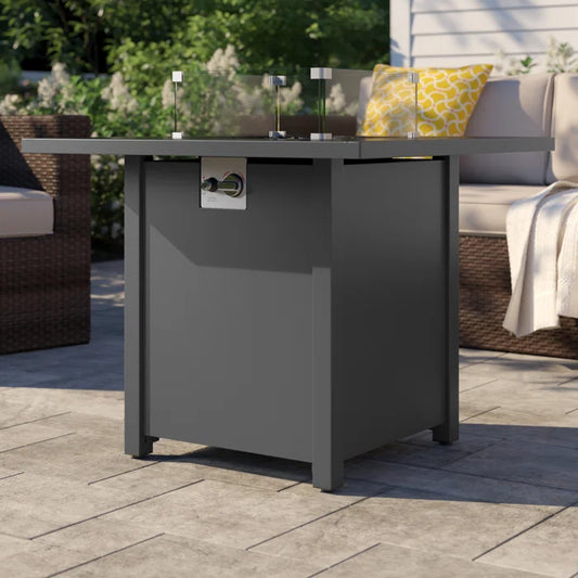30' Powder-Coated Metal Fire Pit with Smoked Glass Surface