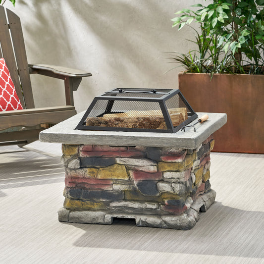 28' Concrete Wood Burning Outdoor Fire Pit Table with Lid - Stone Gray
