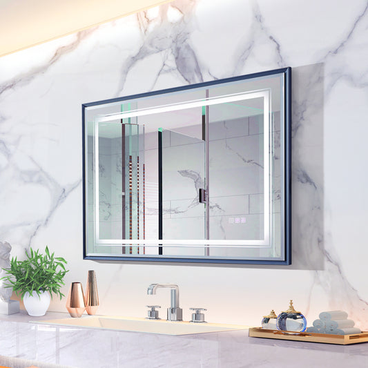 40*30inch LED Bathroom  Beveled Mirror,3000-6000K Gradient Front and Backlit LED Mirror for Bathroom,3Colors Dimmable,IP54 Enhanced Anti-Fog,Hanging Plates Wall Mount Lighted Mirror.(Beveled mirror)