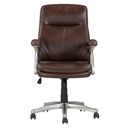 Ergonomic Faux Leather Office Executive Chair, Mid Back Swivel Armchair, Brown