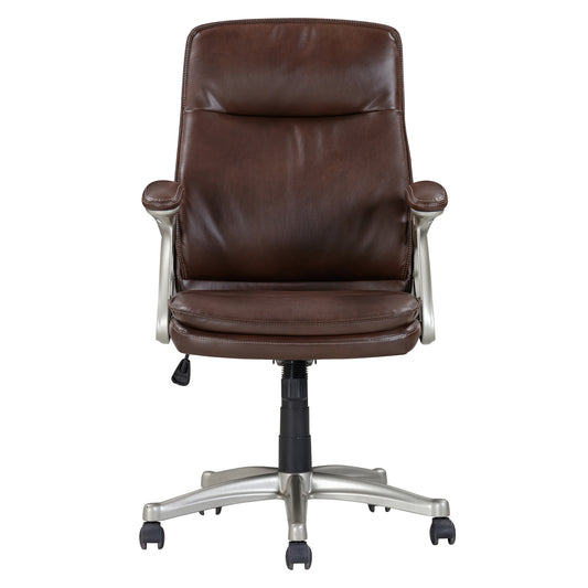 Ergonomic Faux Leather Office Executive Chair, Mid Back Swivel Armchair, Brown