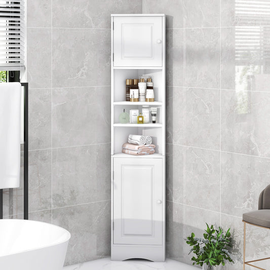 Multi-Functional Corner Cabinet Tall Bathroom Storage Cabinet with Two Doors and Adjustable Shelves, Open Shelf, White(Old Sku:WF294602AAK)