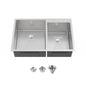 33'x19' Embedded Double Bowl Kitchen Sink, Overmount Handmade Sink in Brushed (Sink only)