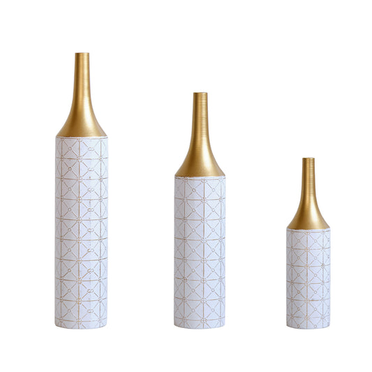 Floor Metal Vases Decorated White Metal Vases Set of 3 Gorgeous Home Decoration Large Glazed Metal Vases 24in/28.7in/33.5in Height