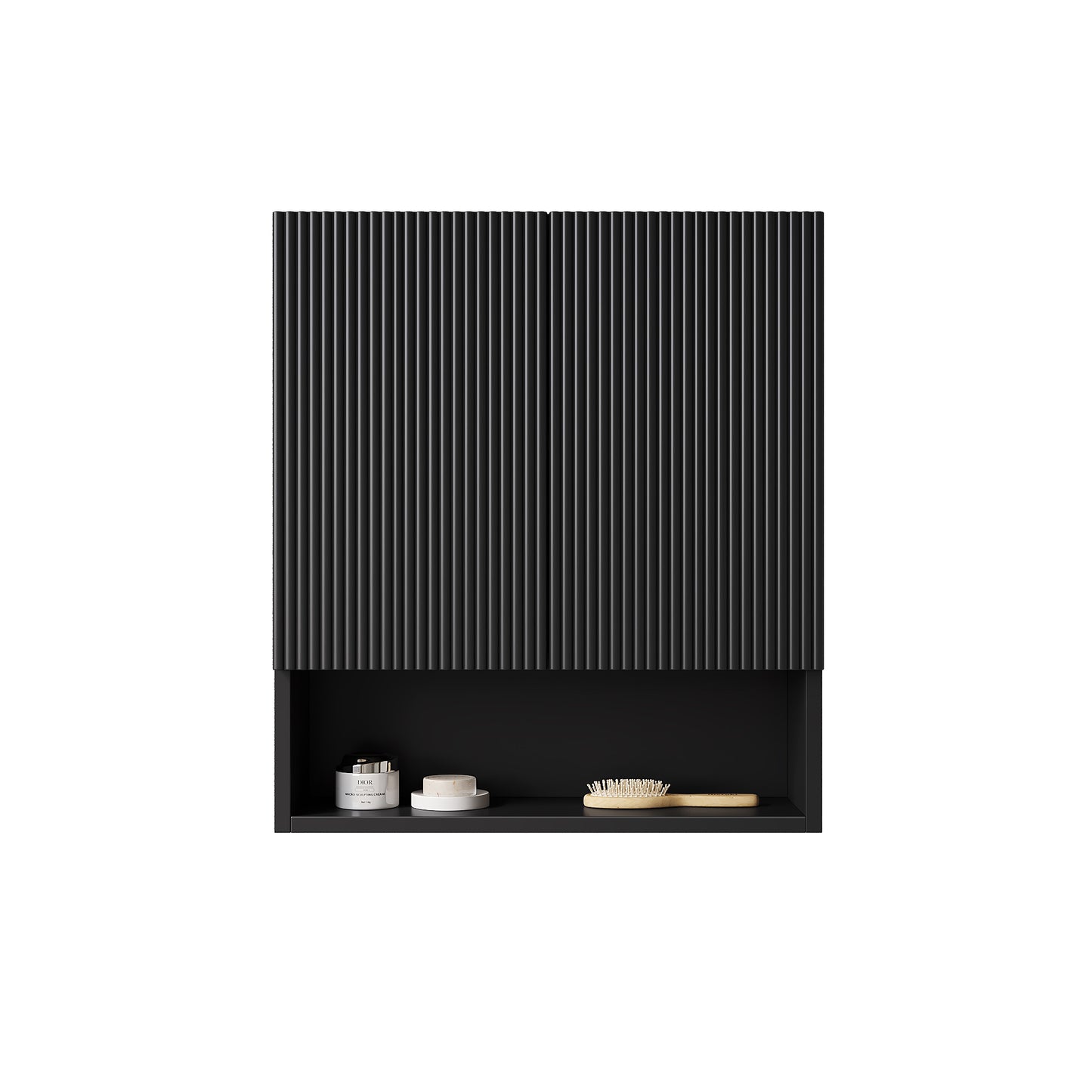 TOBI 26' Wall-Mounted Striped Bathroom Cabinet, with Doors, Shelf and Open Storage Compartment Over The Toilet Storage Cabinet for Bathroom, Kitchen, Laundry Room, Black Color