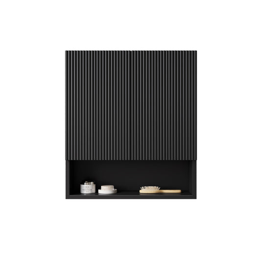 TOBI 26' Wall-Mounted Striped Bathroom Cabinet, with Doors, Shelf and Open Storage Compartment Over The Toilet Storage Cabinet for Bathroom, Kitchen, Laundry Room, Black Color