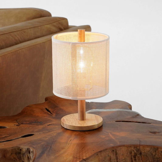 Levio Table Lamp, Natural Oak Wooden Base with Linen Shade 110-120V Paper Rattan Weave Material Wood,Desktop Lamp  From The Us Warehouse, Suitable for Bedroom, Living Room, Study, Reading Room, Office
