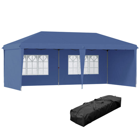 Outsunny 10' x 20' Pop Up Canopy Tent with 4 Sidewalls, Heavy Duty Tents for Parties, Outdoor Instant Gazebo with Carry Bag, for Outdoor, Garden, Patio, Blue