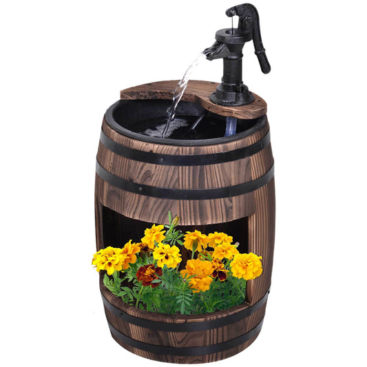Outsunny 23' H Outdoor Water Fountain Wood and Metal Rustic Apple Barrel Pump Garden Decor for Outside Backyard